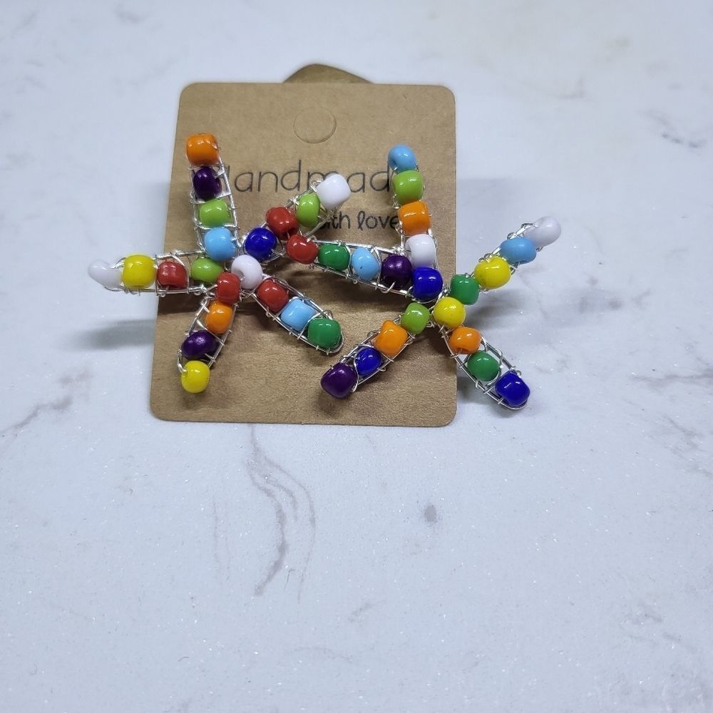 New wire wrapped handmade silver earrings multicolored